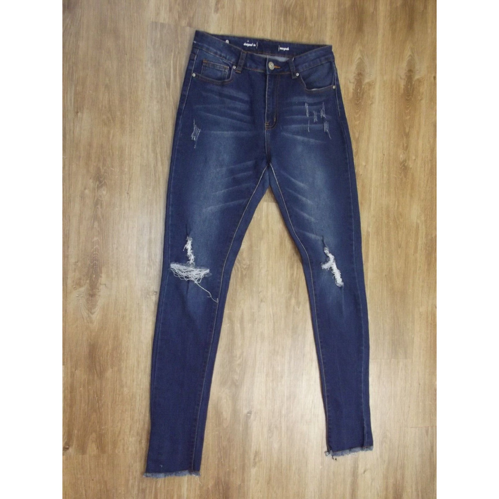 AQ American Quality Womens Skinny JEANS - Size 9 - Distressed Dark Wash Raw Hem